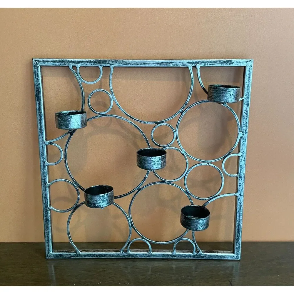 Vintage Silver Metal Geometric Wall Candle Holder Mid Century Modern Decor